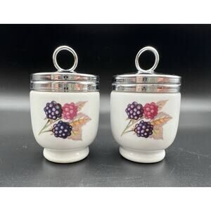 Royal Worcester Porcelain Egg Coddlers Peaches & Berries Vintage Pair England